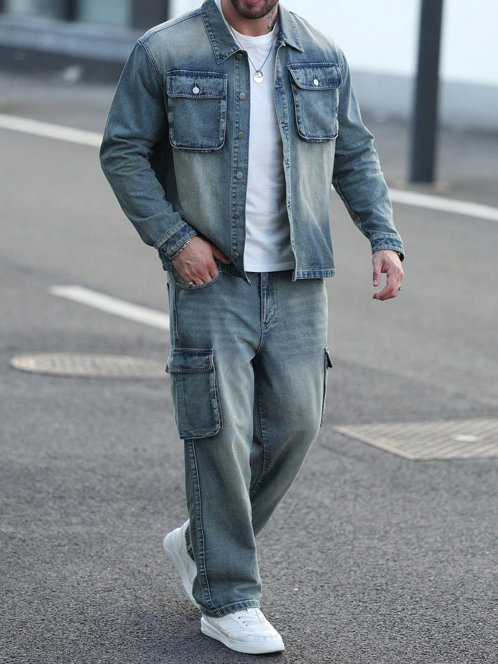 Men’s Denim Jacket & Jeans Set – Casual Streetwear Outfit