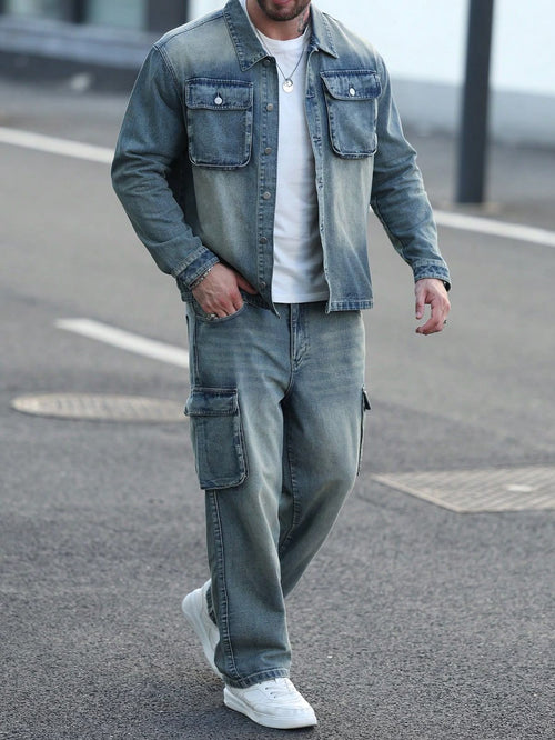 Men’s Denim Jacket & Jeans Set – Casual Streetwear Outfit